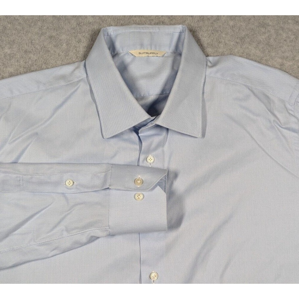 Suitsupply Men Shirt 45 17 3/4 Long‎ Sleeve Light Blue Dress Shirt Cotton Work